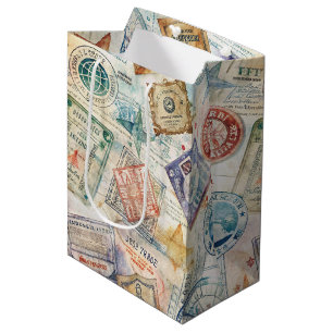 Rustic Passport Stamp Travel Pattern (7) Medium Gift Bag