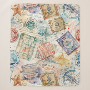 Rustic Passport Stamp Travel Pattern (7) Sherpa Blanket