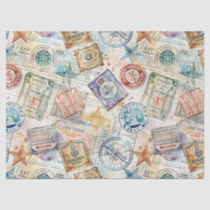 Rustic Passport Stamp Travel Pattern (7) Tissue Paper
