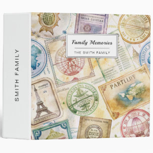 Rustic Passport Stamp Travel Pattern (8) 3 Ring Binder