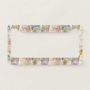 Rustic Passport Stamp Travel Pattern (8) License Plate Frame