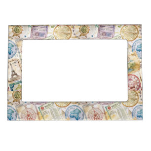 Rustic Passport Stamp Travel Pattern (8) Magnetic Frame