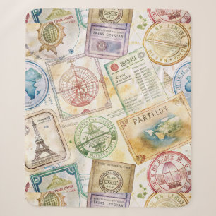 Rustic Passport Stamp Travel Pattern (8) Sherpa Blanket
