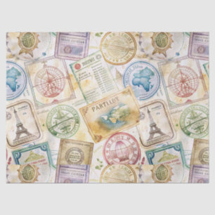 Rustic Passport Stamp Travel Pattern (8) Tissue Paper