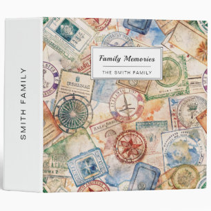 Rustic Passport Stamp Travel Pattern (9) 3 Ring Binder