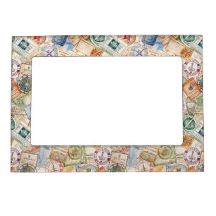 Rustic Passport Stamp Travel Pattern (9) Magnetic Frame
