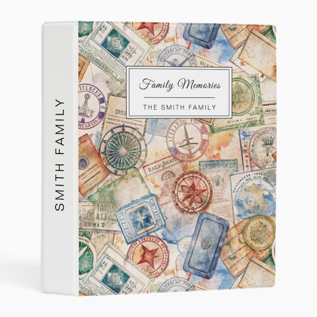 Rustic Passport Stamp Travel Pattern (9) Mini Binder (Front/Spine)