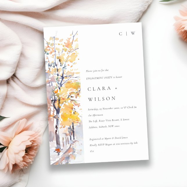 Rustic Pastel Autumn Fall Landscape Engagement Invitation (Creator Uploaded)
