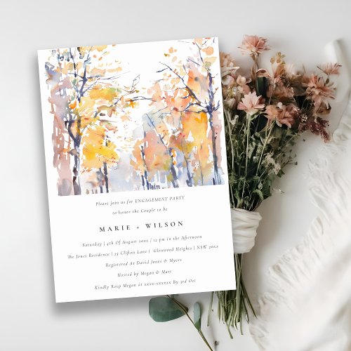 Rustic Pastel Autumn Fall Landscape Engagement Invitation