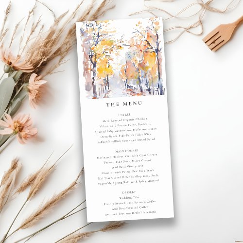 Rustic Pastel Autumn Fall Landscape Menu Card