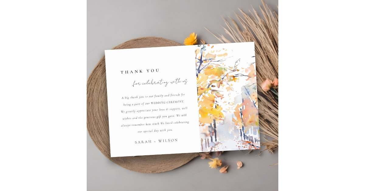 Rustic Pastel Autumn Fall Landscape Wedding Detail Thank You Card | Zazzle