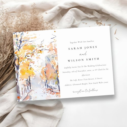 Rustic Pastel Autumn Fall Landscape Wedding Invitation