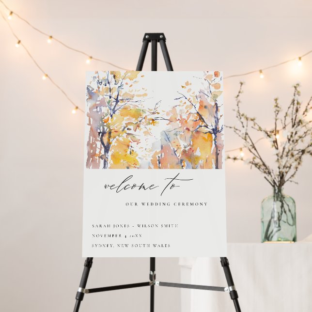 Rustic Pastel Autumn Landscape Wedding Welcome Foam Board (In Situ (Stand))