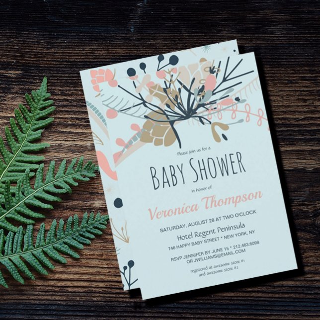 Rustic Pastel Blue Botanical Baby Shower Invitation (PRETTY PASTEL BLUE BOTANICAL BABY SHOWER INVITATION)