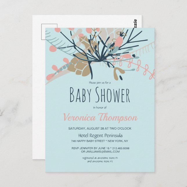 Rustic Pastel Blue Botanical Baby Shower Invite (Front/Back)