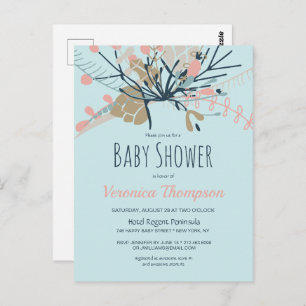 Rustic Pastel Blue Botanical Baby Shower Invite