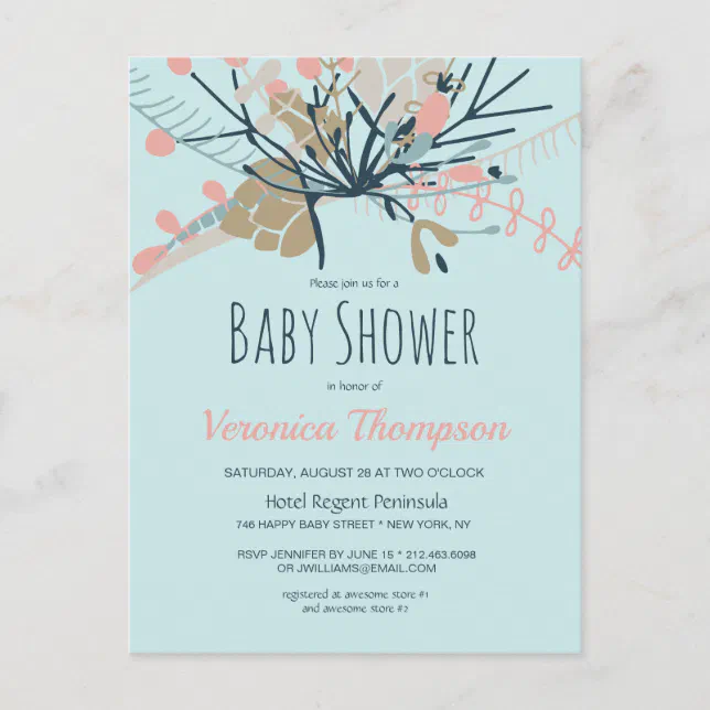 Rustic Pastel Blue Botanical Baby Shower Invite | Zazzle