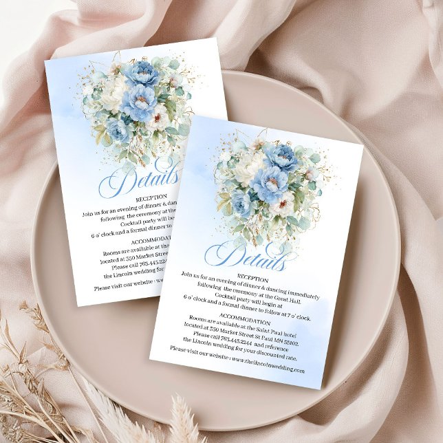 Rustic Pastel Blue Peonies Greenery Details Enclosure Card (Rustic Pastel Blue Peonies Greenery Details)