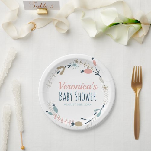 Rustic Pastel Botanical Baby Shower Paper Plates