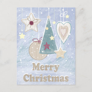 Rustic Pastel Color Christmas Tree Star and Heart Postcard