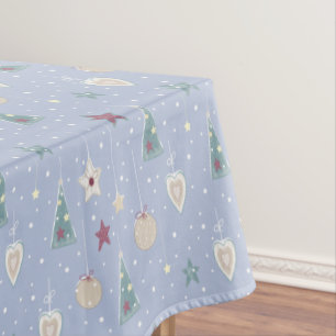 Rustic Pastel Color Christmas Tree Star and Heart Tablecloth