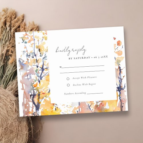 Rustic Pastel Fall Autumn Landscape Wedding RSVP Card