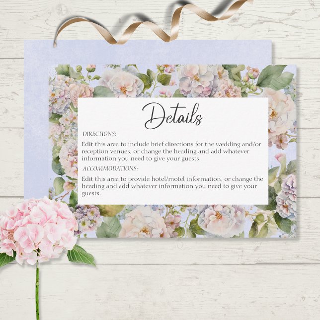 Rustic Pastel Hydrangea Floral Monogram Periwinkle Enclosure Card (Creator Uploaded)