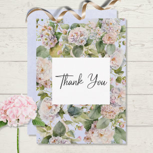 Rustic Pastel Hydrangea Floral Monogram Periwinkle Thank You Card