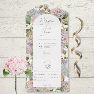 Rustic Pastel Hydrangeas White Arch Dinner All In One Invitation