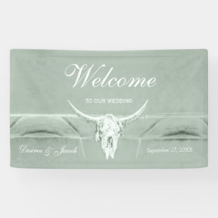 Rustic Pastel Sage Green Western Cow Skull Welcome Banner