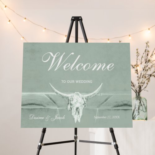 Rustic Pastel Sage Green White Western Cow Skull Foam Board