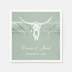 Rustic Pastel Sage Green White Western Cow Skull Napkins