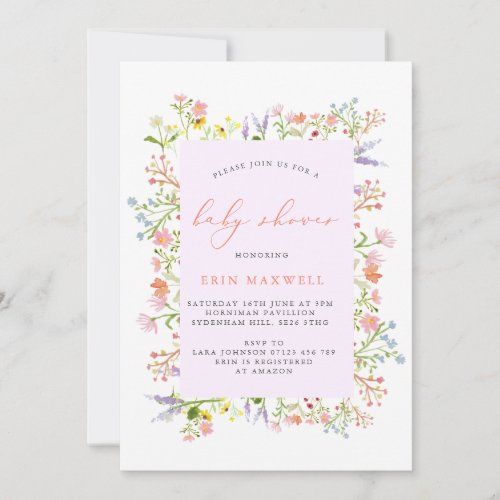 Rustic Pastel Wildflower Frame Baby Shower Invitation