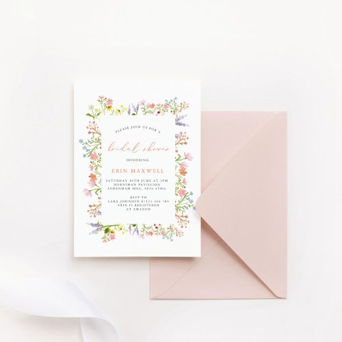 Rustic Pastel Wildflower Frame Bridal Shower Invitation