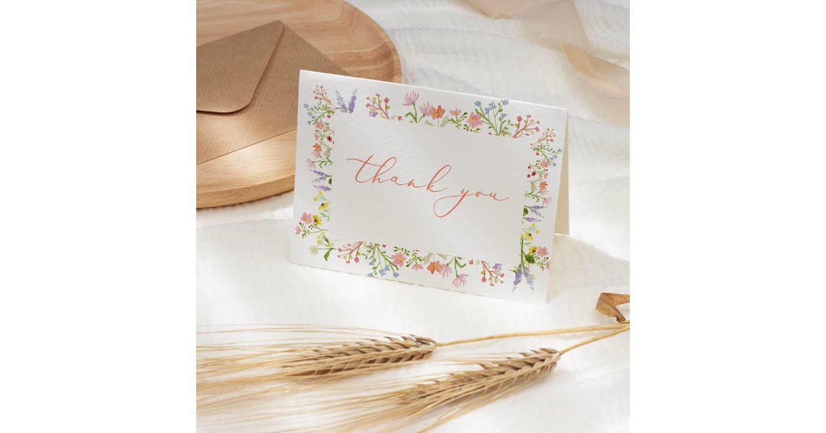 Rustic Pastel Wildflower Frame Bridal Shower Thank You Card | Zazzle