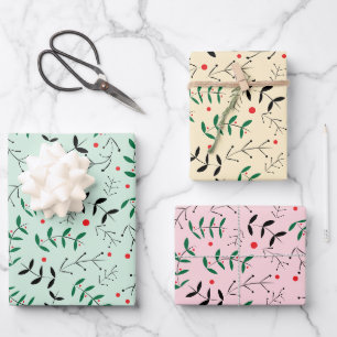 Rustic Pastel Winter Woodland Greenery Wrapping Paper Sheets