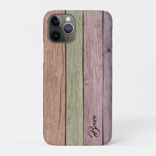 Rustic Pastel Wood Plank Customizable Name iPhone 11 Pro Case
