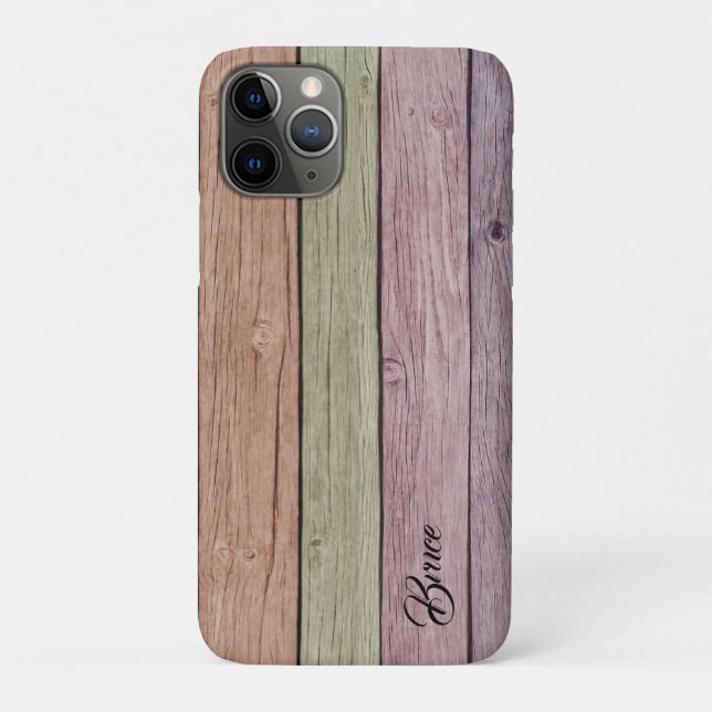 Rustic Pastel Wood Plank Customizable Name  Case-Mate iPhone Case (Back)