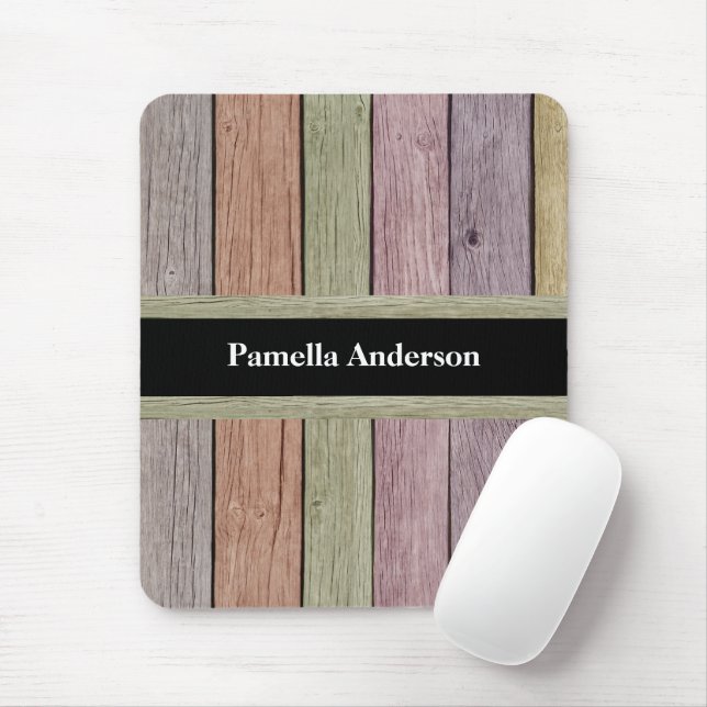 Rustic Pastel Wood Plank Customizable Name  Mouse Pad (With Mouse)
