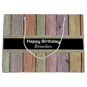 Rustic Pastel Wood Plank Happy Birthday Large Gift Bag