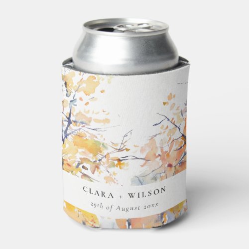 Rustic Pastel Yellow Autumn Fall Landscape Wedding Can Cooler