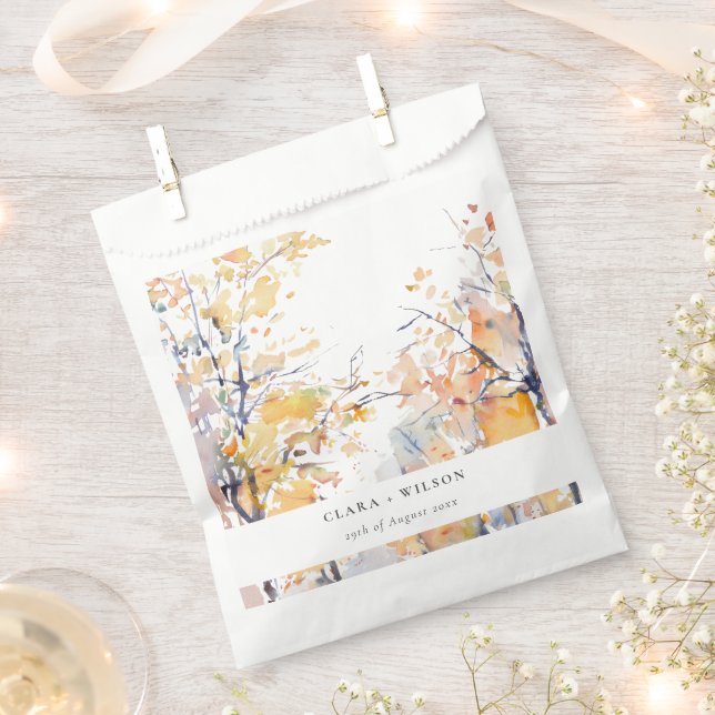 Rustic Pastel Yellow Autumn Fall Landscape Wedding Favor Bag (Clipped)