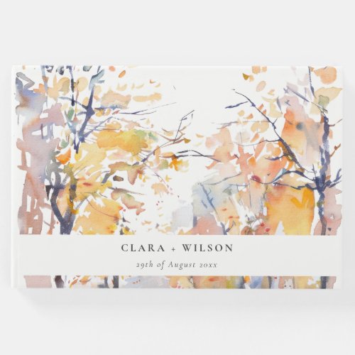 Rustic Pastel Yellow Autumn Fall Landscape Wedding Guest Book