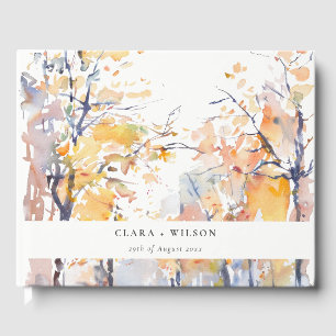 Rustic Pastel Yellow Autumn Fall Landscape Wedding Guest Book