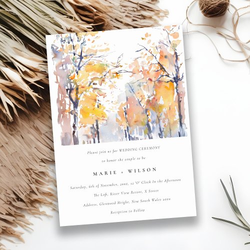 Rustic Pastel Yellow Autumn Fall Landscape Wedding Invitation