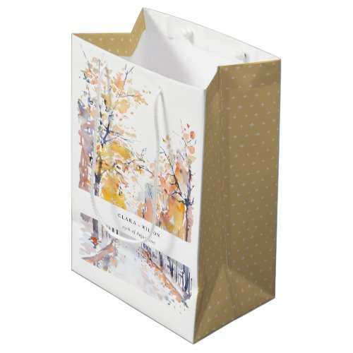 Rustic Pastel Yellow Autumn Fall Landscape Wedding Medium Gift Bag