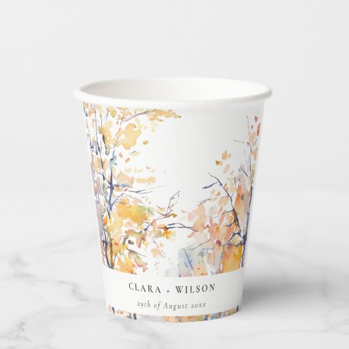 Rustic Pastel Yellow Autumn Fall Landscape Wedding Paper Cups