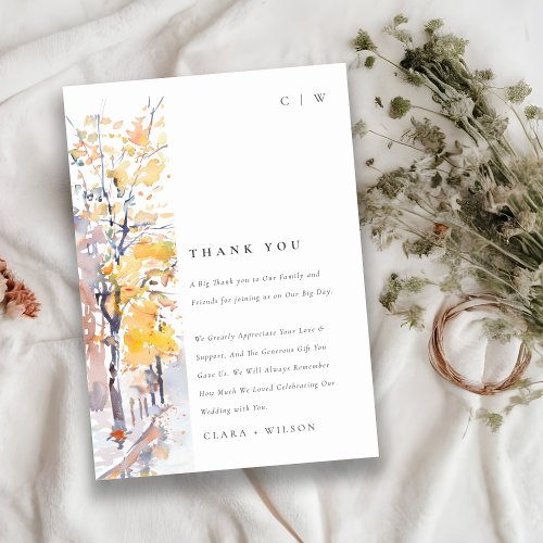 Rustic Pastel Yellow Autumn Fall Landscape Wedding Thank You Card