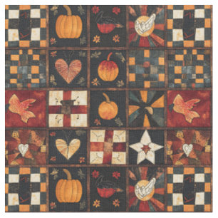 Rustic Patchwork   Folk Art Autumn Quilt Pattern Fabric