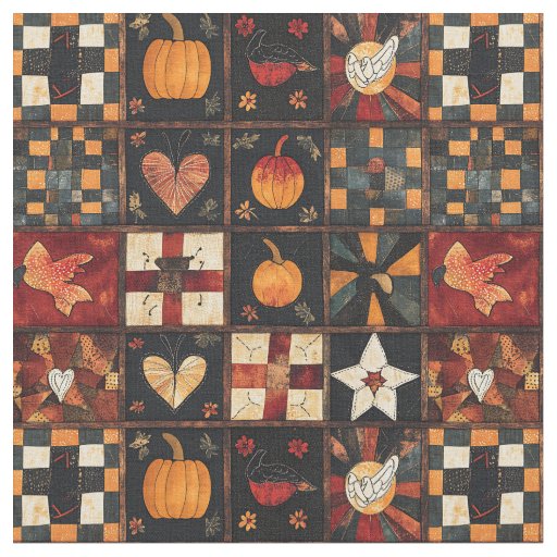 Rustic Patchwork | Folk Art Autumn Quilt Pattern Fabric